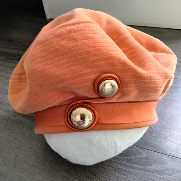 Vintage Designed by Patrice Women's Orange Velvet Hat Cap w/ Two Golden Circles - Picture 1 of 13